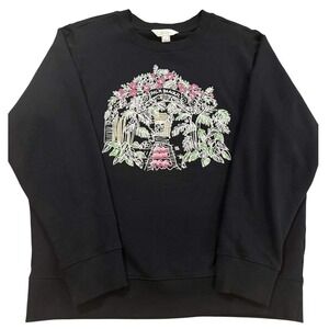 Lilly Pulitzer Palm Beach FL Beaded Embroidered Sweatshirt Black Medium M Cotton